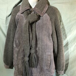 Vintage 90’s Grey Suede and Knit Jacket with Scarf